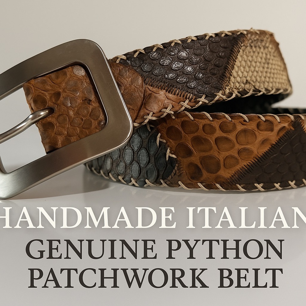 Handmade Italian Genuine Python Patchwork Belt • Size 115 • Artisan Leather
